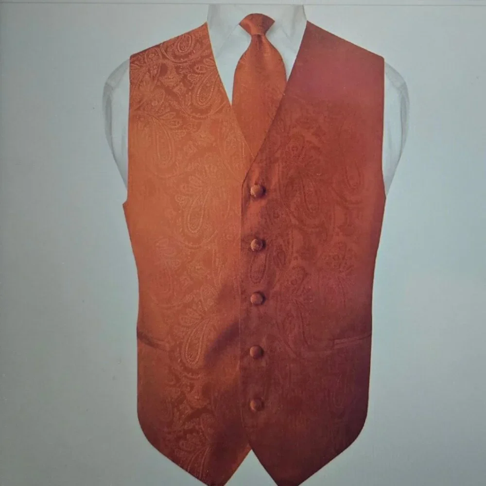 VESUVIO NAPOLI Men's Paisley Design Dress Vest Burnt Orange sz L
